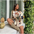 Colorful Flower Printed Pattern Cardigan Women O Neck Long Sleeves Patch Pockets Loose Short Coat Women Daily Commute Outwear