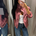 Vintage Waist Cinched Women's Suede Jacket Stand Collar Long Sleeve Single Breasted MilitaryJackets 2026 Autumn Lady Chic Coats