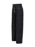 Vintage Two Piece Sets for Women Lapel Long Sleeve Top High Waist Patchwork Metal Buckle Fashion Trousers Set Female Style