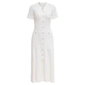 Women Single Breasted O-neck Short Sleeve Knit Ribbed Bodycon Midi Dress  Vacation Sexy Party Club Vestidos Dresses