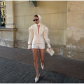 Fashion Wide Shouldered Jacket Shorts Sets Women V-neck Puffy Sleeve Single Breasted Tops Short Pants Summer Lady Outfits