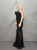 Black Color Women Sleeveless Sexy Square Collar Bodycon Mermaid Gowns Dress Bandage Fashion Evening Party Prom Outfit Vestidos