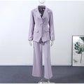 Women Solid Lapel Neck Top Pant Suit Set Elegant Full Sleeve Single Breasted Slim Coat Leg Loose Pants Suit Lady New Chic Sets