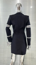 Rhinestone Sleeves Glam Low Cut Suit Collar Black Dress Fashion Party Dinner Stage Performance Gown Vestidos Para Festas De Luxo