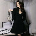 White Lace Up Short Dress Women's Elegant Stand Collar Long Sleeve Slim A Line Party Evening Gown Retro Summer Dress