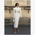 White Ruffle Stand Collar Peplum Skirt Set Romantic High Neck Long Sleeve Slim Co-ord 2026 Spring Wedding Dating Party Outfit