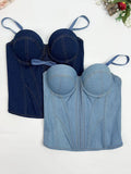 Sexy Denim Women's Corset Top Slim V-neck Sleeveless Backless Buttons Sling Vest 2026 Summer Lady Chic All-match Bustier