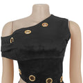Metal Ring Hollow 2-Piece Set Women Irregular Skew Collar Crop Top+Peach Hip Skirt Matching Sexy Clubwear  Outfits