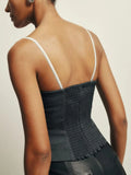 Hit Color Slimming Tube Top for Women Square Collar Sleeveless Spliced Lace Edge Backless Temperament Vests Female