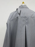 Minimalist Casual Style Gray Oversized Shirt for Women Stand Collar Long Sleeve Buttons Accent for Office Commute