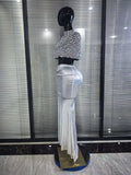 Luxury Women Sparkly Crystal Mesh See Through 2 Pieces Long Gowns Dress Elegant Evening Party Celebrity Red Carpet Outfit