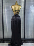 Opulent Arrival Gold Color Sexy Laced-up Tops 2 Pieces Set Long Dress Women Celebrate Evening Party Celebrity Elegant Dress