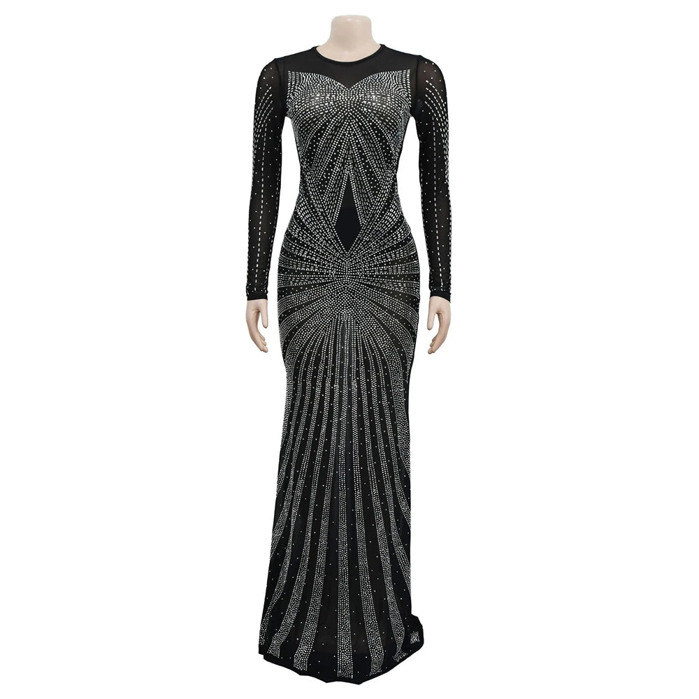 Luxury Maxi Mermaid Evening Dresses Gowns Elegant Diamond Sequin Sexy Summer Gray Long Formal Party Wedding Dress