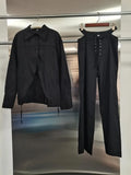 Solid Two Piece Set for Women Lapel Long Sleeve Temperament Coat High Waist Pants Female Fashion New