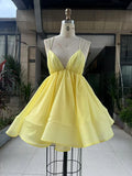 2026 New Sexy Deep V-Neck Spaghetti Strap Pleated Puffy Dress For Women Female Lace Up Backless Solid Short Dress