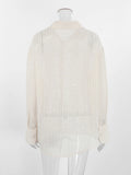 Casual Folds Women Shirts Lapel Collar Long Sleeve Sheer Loose Shirt for Office Commute Casual Day Wear Fashion New