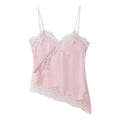 See Througth Lace Edge Tank Tops for Women V Neck Sleeveless Pathwork Hollow Out Sexy Fashionable Vest Female New