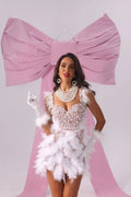 2026 Women's Heavy Industry Beaded Feather V-neck Waist-cinched Short Dress Luxury Haute Couture Party Evening Performance Gown
