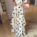 Women Long Dress 2 Piece Elegant Polka Dot Sleeveless Top Ruffle Pleated Dress Set Luxury Party Sexy Female Dress Set