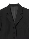 Black Loose Spliced Buttons Chic Jackets for Women Lapel Long Sleeve Commute Basics Jacket Female Summer Fashion