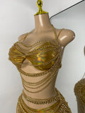 Newest Swimwear Shining Fashion Gold Chain Bar Bikini Blingbling Bikini Popular Bathingsuit Bikini Nightclub Stage Outfit