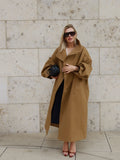 Solid Stand Collar Full Sleeve Oversized Windbreaker Women Single Breasted Lace Up Long Trench Coat Lady Autumn Casual Jacket