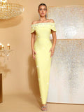 Women Sexy Off the Shoulder Pearl Bead Diamond Bodycon Long Bandage Dress Nightclub Party Evening Birthday Celebrate Wear