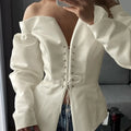 White Off-Shoulder Cardigan Women's Fashion Lace-Up Backless Sexy Shirt Top Elegant Luxury Party Chic Slim Female Top