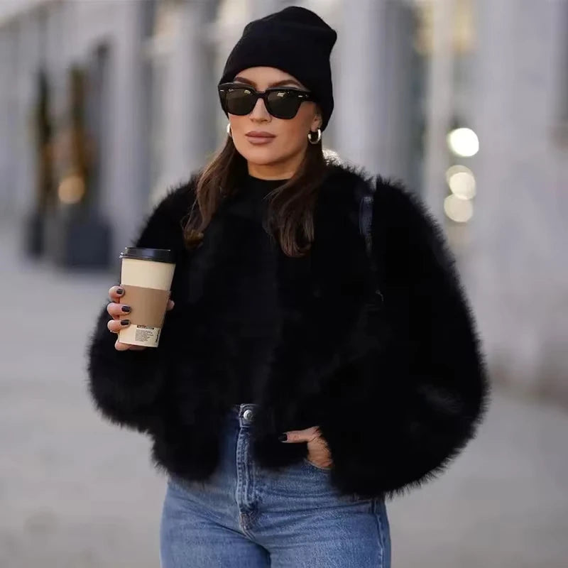 Chic Brand Icon Fashion Kendall Jenner Brown Gradient Faux Fur Jacket Women Winter New Luxury Cropped Fox Fur Coat