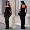 Women Velvet Stacked Ruched Sleeveless Bodycon Long Maxi Dresses 2026 Fall Party Trendy Birthday Evening Dress Vestidos