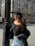 Wmstar Jumpsuit Women Wholesale Fashionable Seamless Striped Jacquard One-piece Long Sleeved One Piece Outfits Drip Shopping