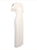 Apricot Spliced Mesh Folds Shawl Design Long Dresses For Women Sleeveless High Waist Temperament Maxi Dress Female 2026