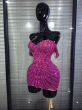 Shining Rosered Shining Sequins Women Sexy Strapless Laced-up Bodycon Mini Dress Nightclub Party Celebrate Performance Costumes