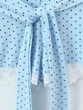 Elegant Sweet Blue Polka Dot Playsuit for Women Puff Sleeve Cutout Design Lace Trim Slimming Playsuits for Vacation