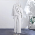 Solid Women Loose Pants Set Letter Print Off Shoulder Long Sleeve Sweatshirt Wide Leg Trousers Chic Casual Loungewear Suit 2026