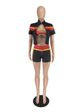 Casual 3 Piece Set Women Tracksuit Hipster Zip Short Sleeve Crop Jacket+Shorts Matching Sporty Skinny Stretch Outfits
