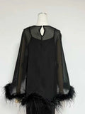 Formal Feather Cape Sleeve Maxi Dress for Women O Neck Spaghetti Strap Floor Length Long Evening Prom Cocktail Party Gown
