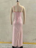 Elegant Satin Corset Long Dresses Women's One Shoulder Maxi Dress Evening Party Wedding Guest Blue Pink Prom Graduation Brown