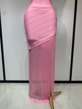 Women Sleeveless Sexy V-neck Tassel Bodycon Bandage Dress Celebrity Elegant Evening Party High Quality Club Birthday Dress