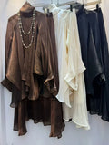Modest Two Piece Set for Women Turtleneck Raglan Balloon Sleeve Irregular Top Maxi Flowy Long Skirt for Evening Occasions