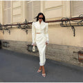 White Ruffle Stand Collar Peplum Skirt Set Romantic High Neck Long Sleeve Slim Co-ord 2026 Spring Wedding Dating Party Outfit