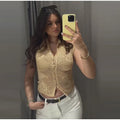 Hollow Out Women's Top Knitted Short Sleeve Stand Collar Cropped Top Daily Casual Wear Y2K Style New Arrival 2026 Summer