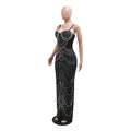 Women's Pearl Beading Rhinestone Sequin Dress Sexy Party Club Night Formal Evening Dress Hot Drilling Birthday Outfits