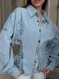 Retro Lace Up Women Jackets Lapel Collar Long Sleeve Fitted Jacket for Casual Daily City Stroll Wear Fashion Autumn