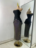 Women Glitter Rhinestones Top Long Skirt Sets Elegant Luxury Evening Party Two Pieces Birthday Outfit Night Club Design Clothes