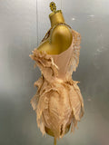 Sexy Shining Gold Crystal Transparent Wings Mini Dress 2025 Women Birthday Party Bar Nightclub Singer Stage Performance Costume