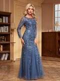 Long Sleeve Mermaid Evening Dresses Embroidery Long Gown Elegant Formal Dress Women Party Club Bodycon Bridesmaid Dress