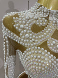 New High-end Elegant Evening Gown AB Rhinestones Pearls Luxury Long Sleeves Mesh Dress Women Cocktail Party Wedding Costume