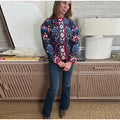 Floral Print Tie Waist Quilted Cotton Jacket  Stand Collar Loose Fit 2026 Spring Women Bohemian Vintage Daily Fashion Outerwear