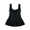 Solid Spliced Lace Up Mini Dresses for Women Square Neck Sleeveless High Waist Temperament Dress Female New